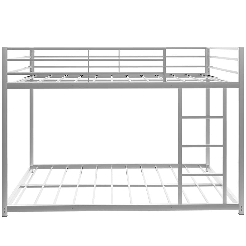 Twin over Twin Metal Bunk Bed, Low Bunk Bed with Ladder, Silver