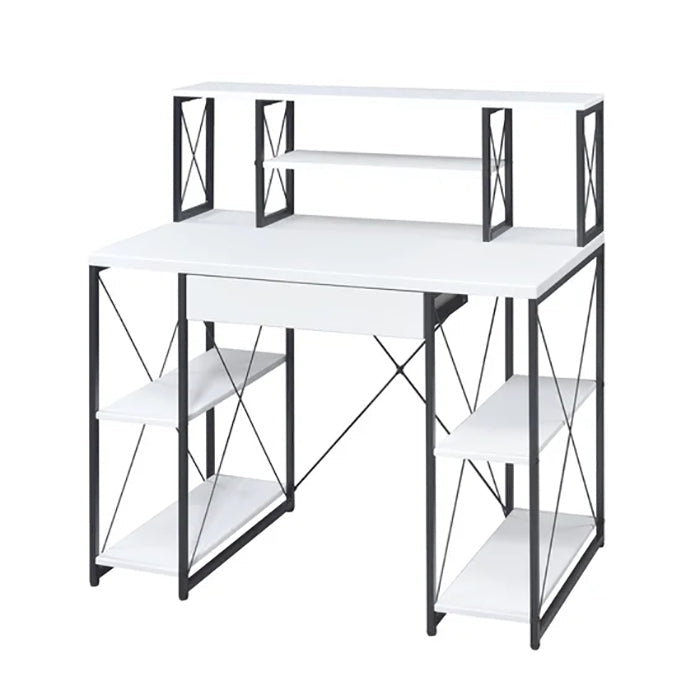 Music Recording Studio Desk with Shelf, Faux Concrete & Black