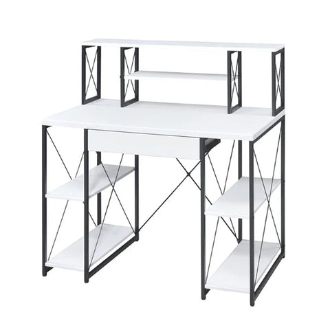 Music Recording Studio Desk with Shelf, Faux Concrete & Black