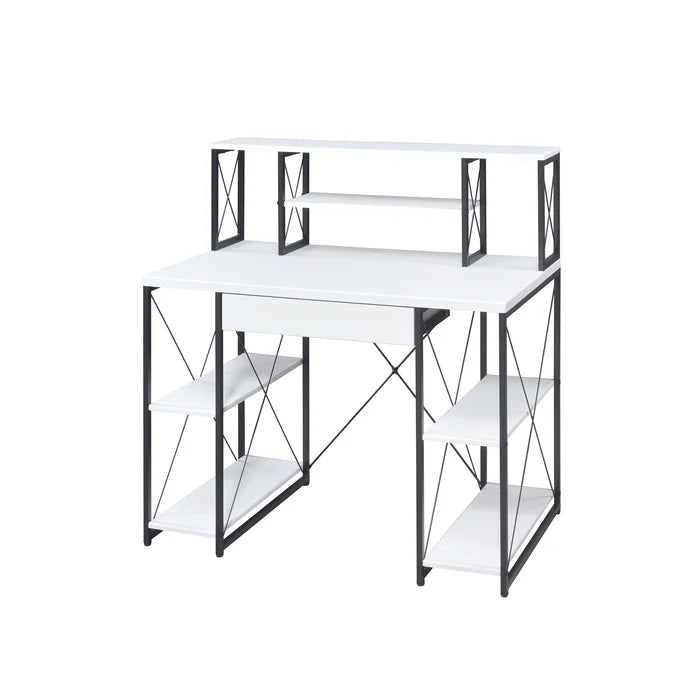 Music Recording Studio Desk with Shelf, Faux Concrete & Black
