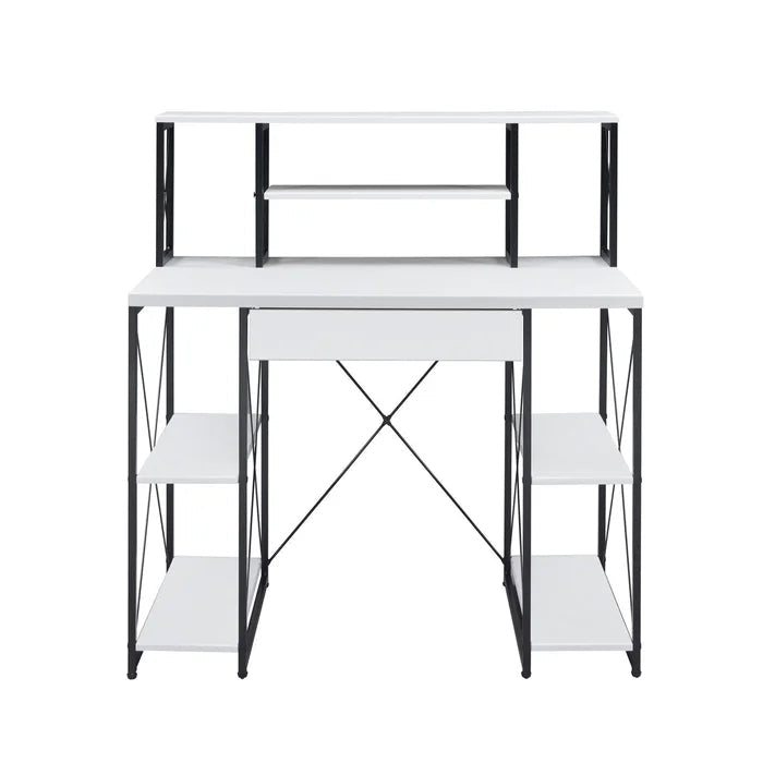 Music Recording Studio Desk with Shelf, Faux Concrete & Black