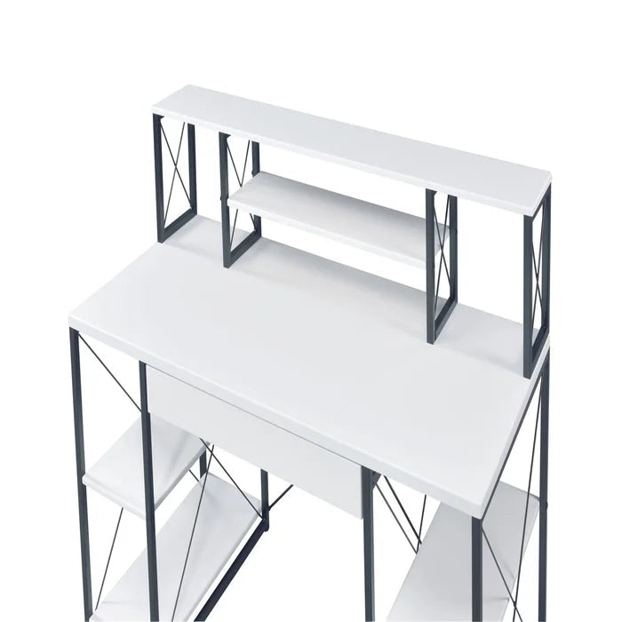 Music Recording Studio Desk with Shelf, Faux Concrete & Black