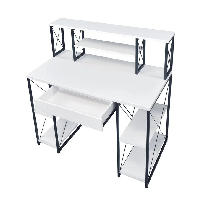 Music Recording Studio Desk with Shelf, Faux Concrete & Black