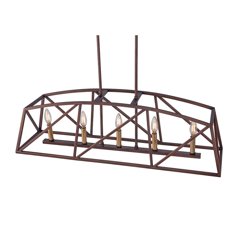 5-Light Architectural Bronze and Soft Matte Brass Kitchen Island Linear Pendant