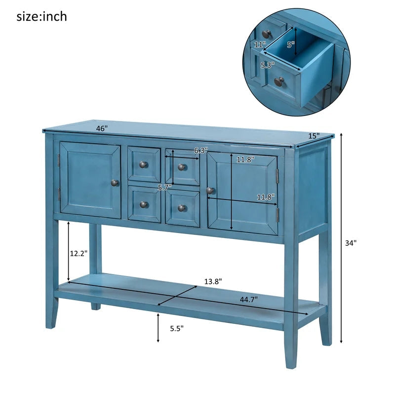 46 Inches Retro Style Sideboard Wood Console Table, Navy
