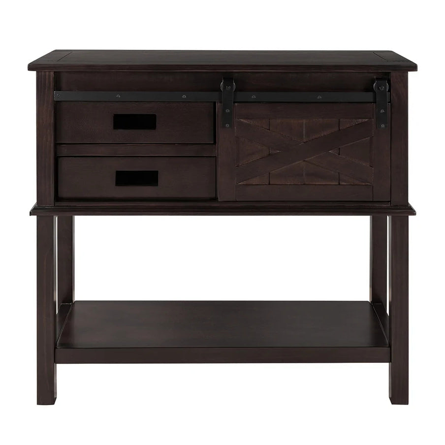 35 Inches Classic Pine Wood Console Table with Sliding Barn, Espresso