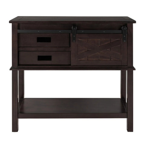35 Inches Classic Pine Wood Console Table with Sliding Barn, Espresso