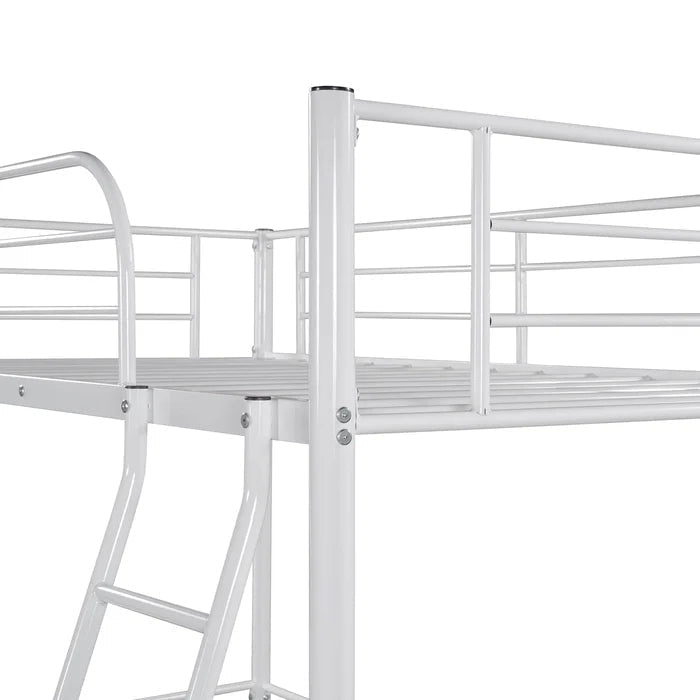 Metal Twin Loft Bed with Built-In Ladder, White