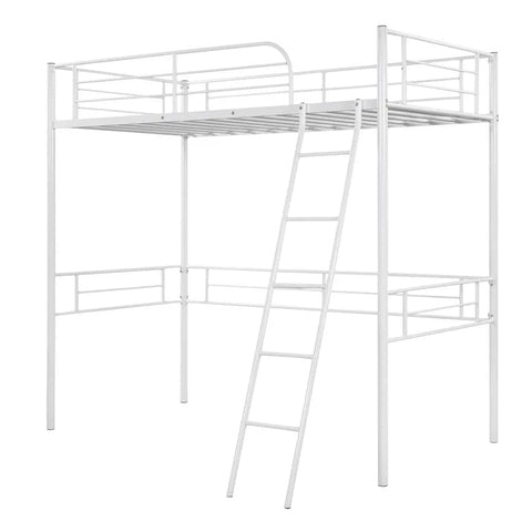Metal Twin Loft Bed with Built-In Ladder, White