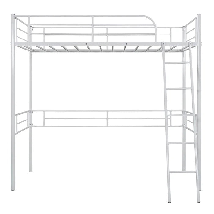 Metal Twin Loft Bed with Built-In Ladder, White