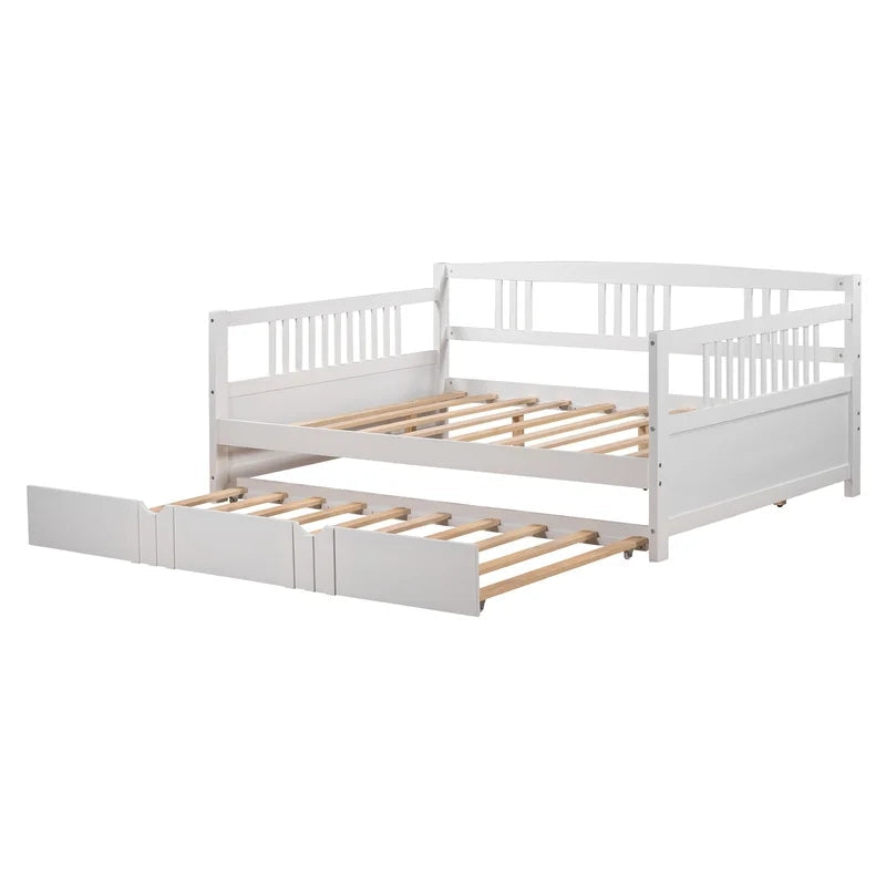 Full Size Daybed Wood Bed with Trundle, White