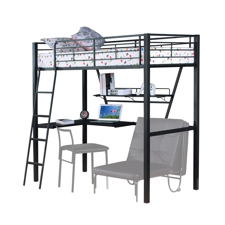 Twin Loft Bed with Built-in-Desk, Silver & Black