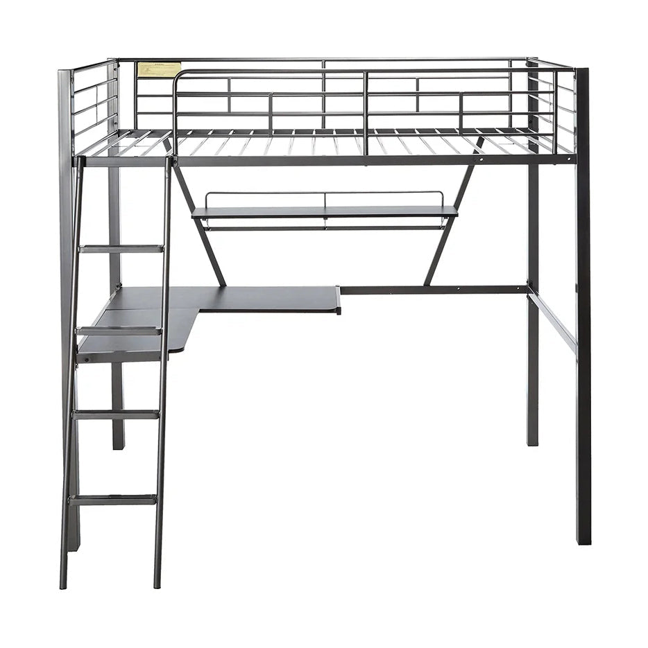 Twin Loft Bed with Built-in-Desk, Silver & Black