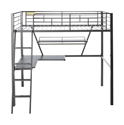 Twin Loft Bed with Built-in-Desk, Silver & Black