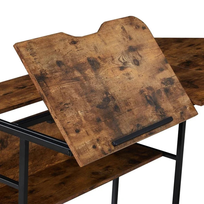 Home Office L-Shaped Desk Drafting Drawing Table With Tiltable Desktop, Tiger