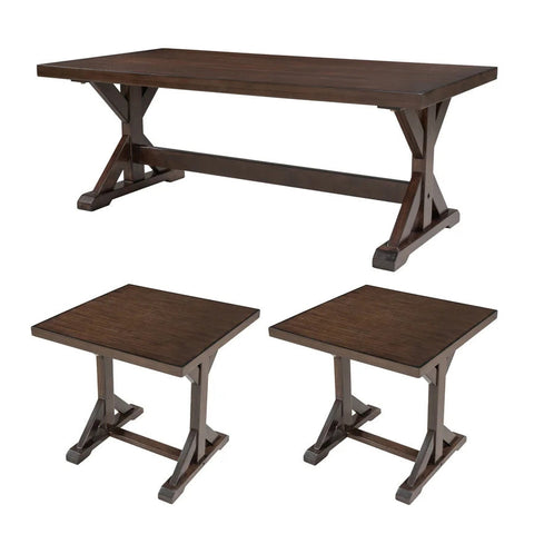 3PCS Vintage Coffee Table Set with 2 End Tables, Espresso