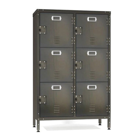 Steel Cabinet Locker With 6 Lockable Doors, Dark Weathered Finish