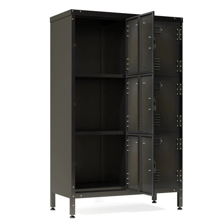 Steel Cabinet Locker With 6 Lockable Doors, Dark Weathered Finish