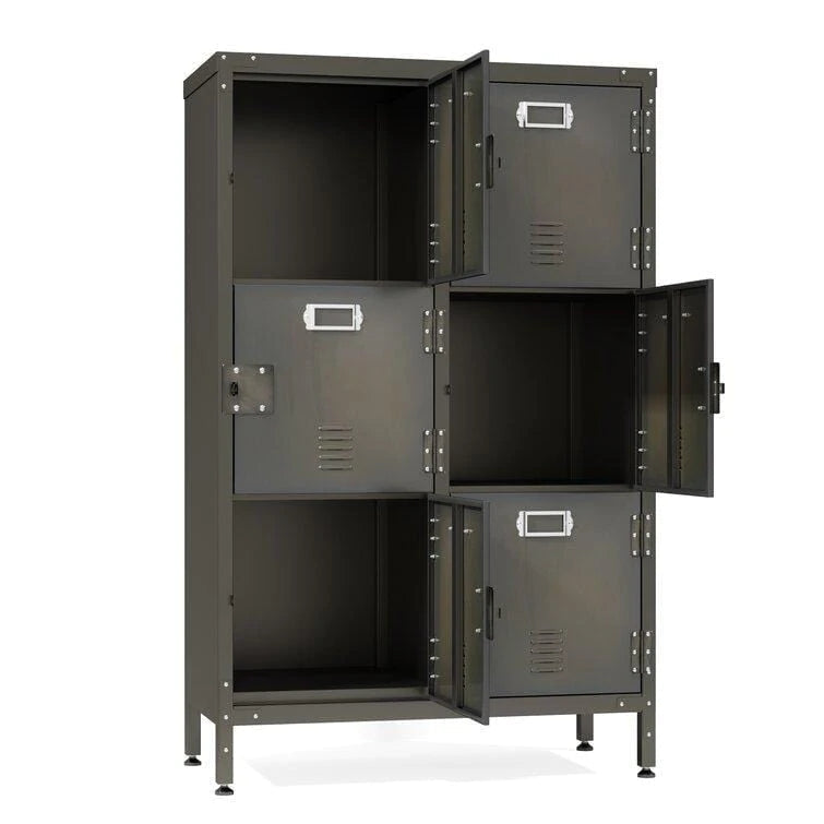 Steel Cabinet Locker With 6 Lockable Doors, Dark Weathered Finish