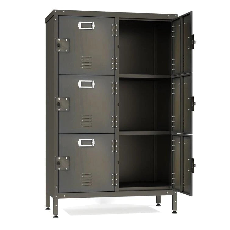 Steel Cabinet Locker With 6 Lockable Doors, Dark Weathered Finish