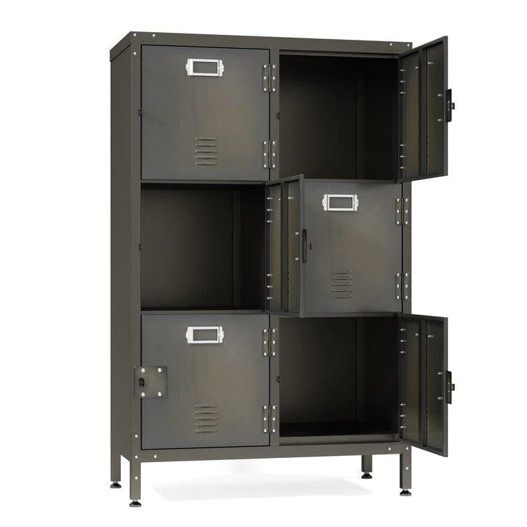 Steel Cabinet Locker With 6 Lockable Doors, Dark Weathered Finish