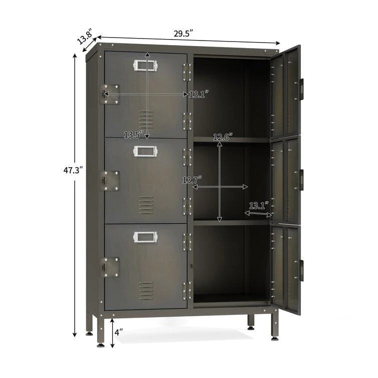 Steel Cabinet Locker With 6 Lockable Doors, Dark Weathered Finish