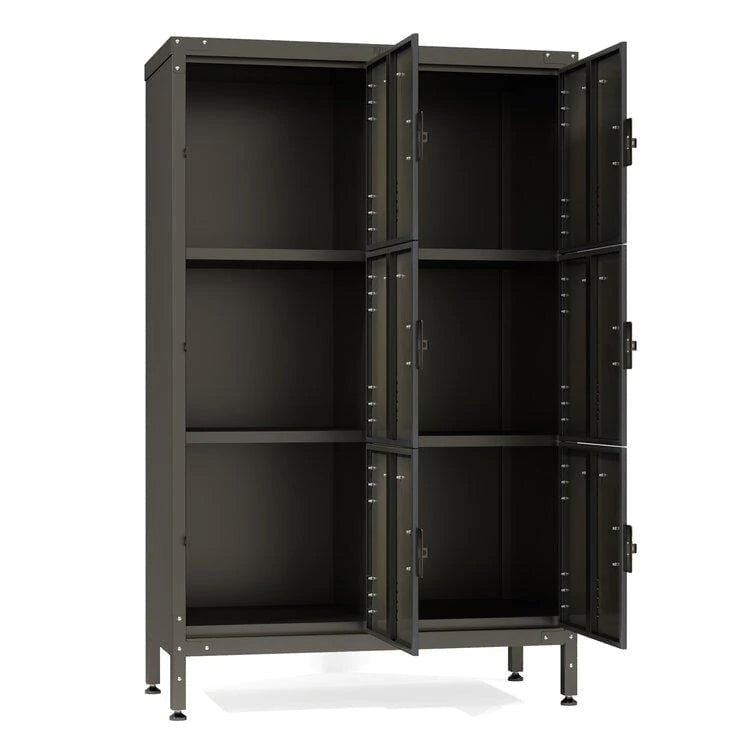 Steel Cabinet Locker With 6 Lockable Doors, Dark Weathered Finish