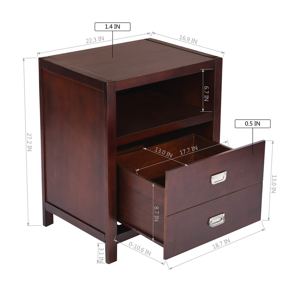 Traditional Solid Wood Storage Nightstand, Brown