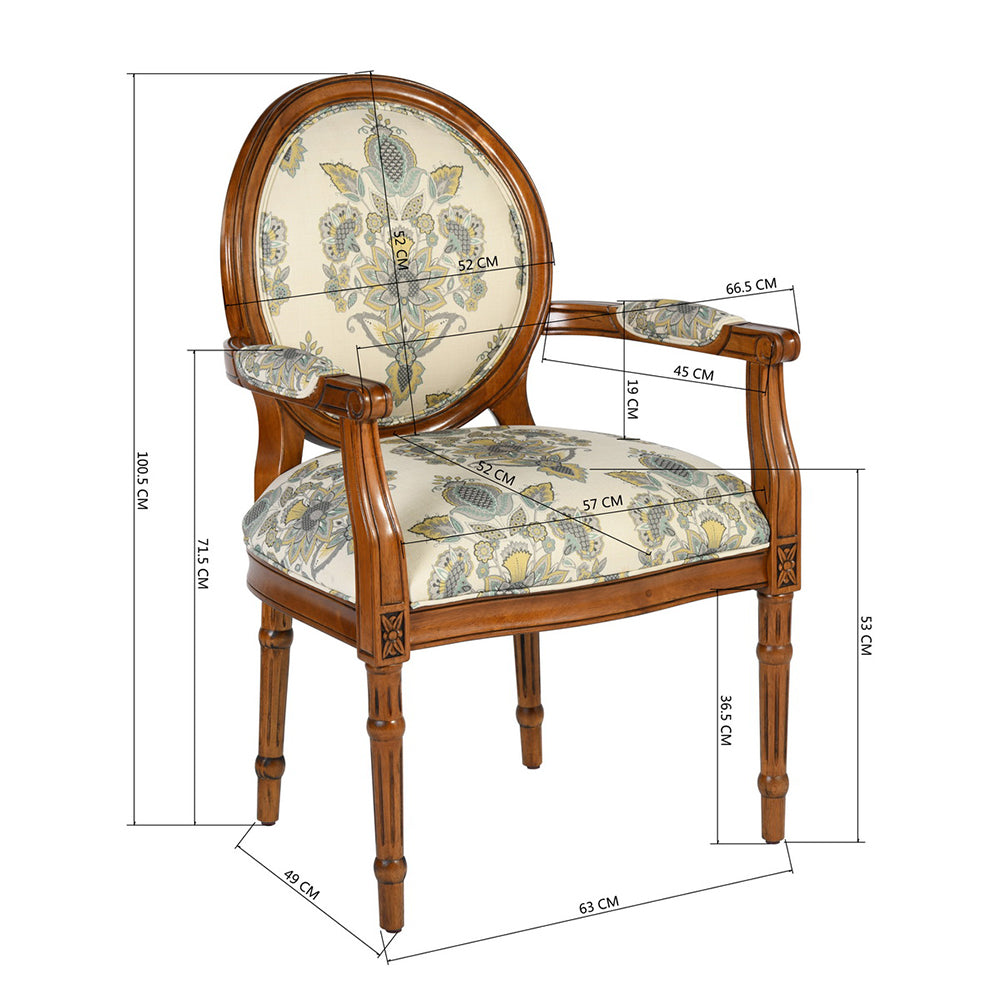 Upholstered Solid Wood Arm Chair, Floral Pattern