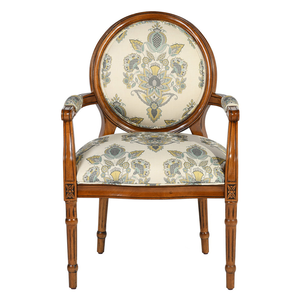 Upholstered Solid Wood Arm Chair, Floral Pattern