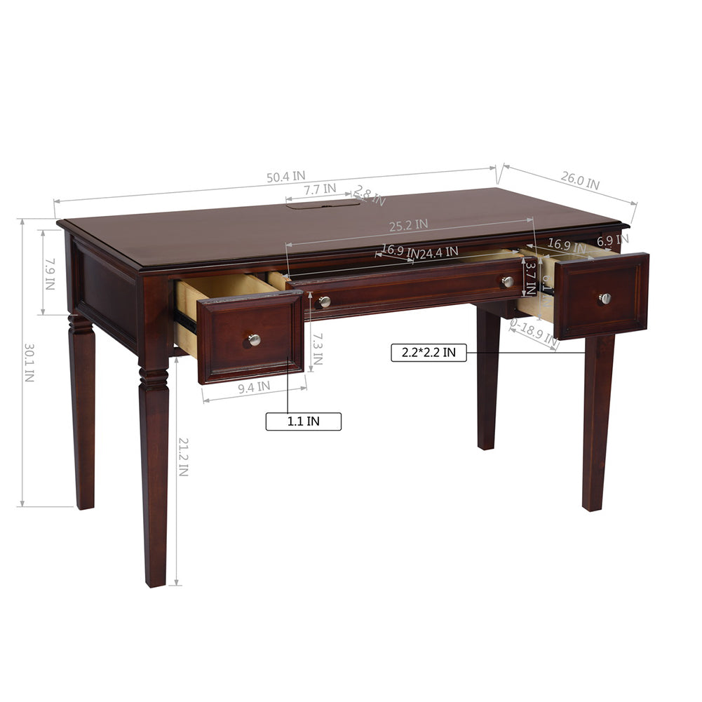 Traditional Solid Wood Writing Desk with Drawers