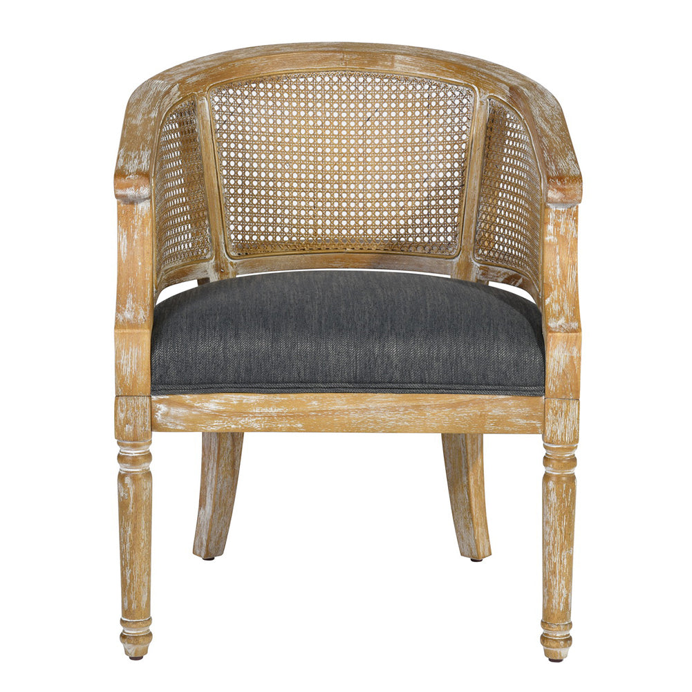 Upholstered Solid Wood Arm Chair, Charcoal and Natural