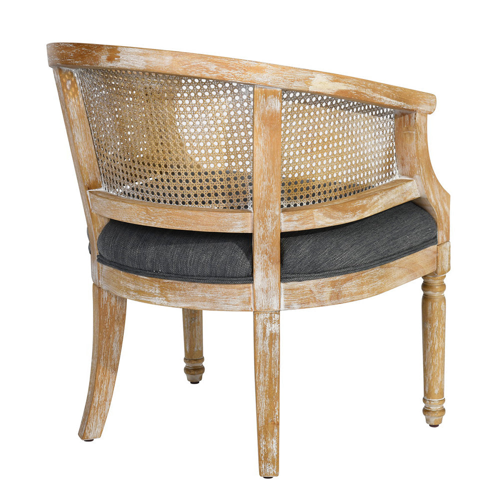 Upholstered Solid Wood Arm Chair, Charcoal and Natural