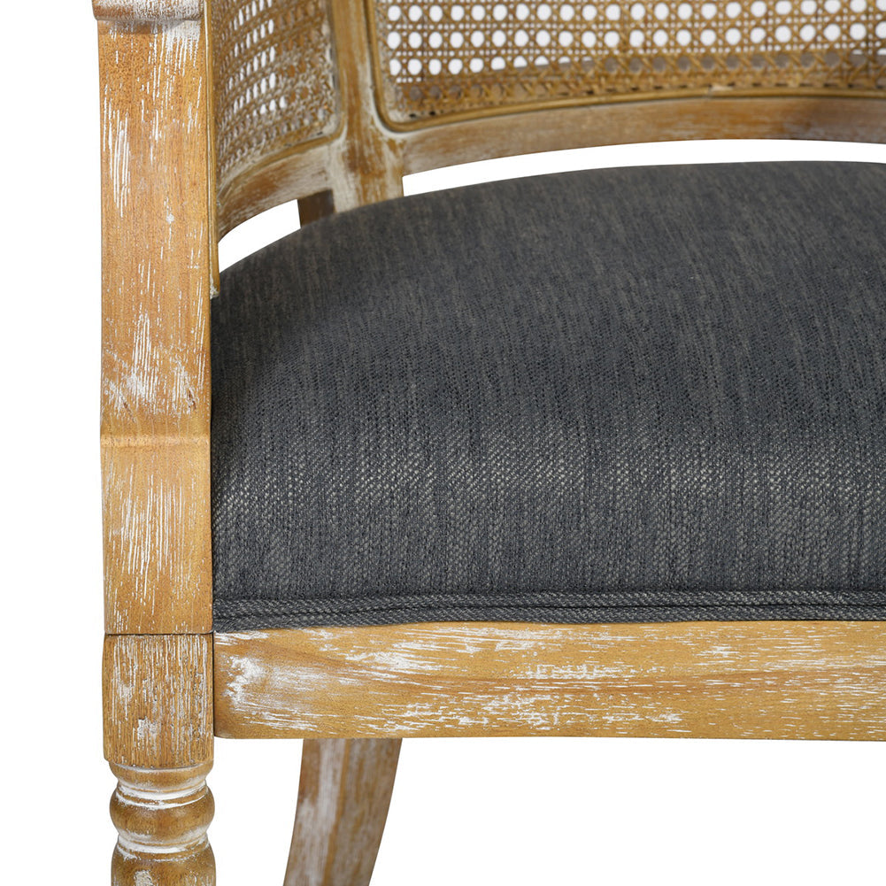 Upholstered Solid Wood Arm Chair, Charcoal and Natural