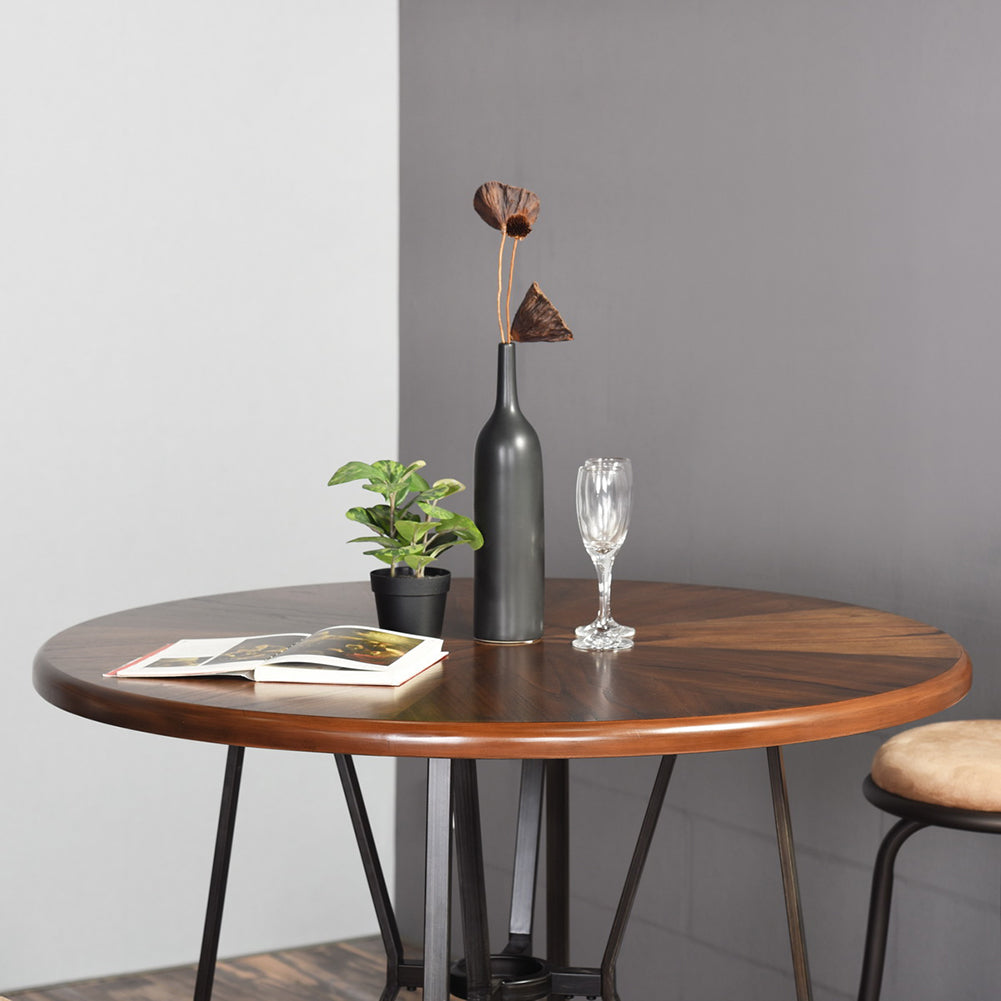 Round Solid Wood Bar Table, Black & Rustic Brown