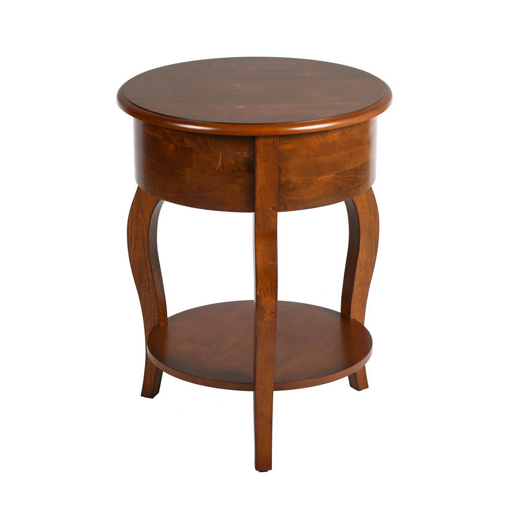 Mid-Century Round Side Table With Drawer Storage, Brown