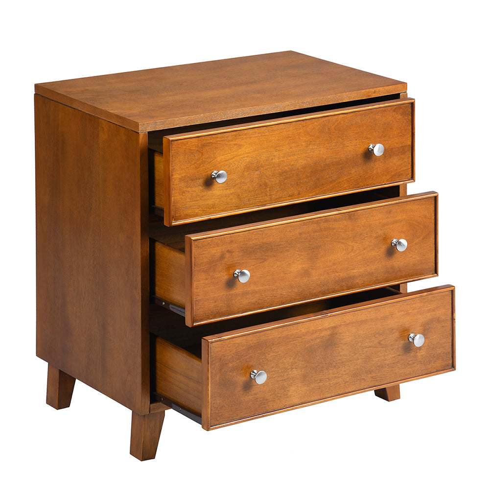 3 - Drawer Solid Wood Nightstand in Brown