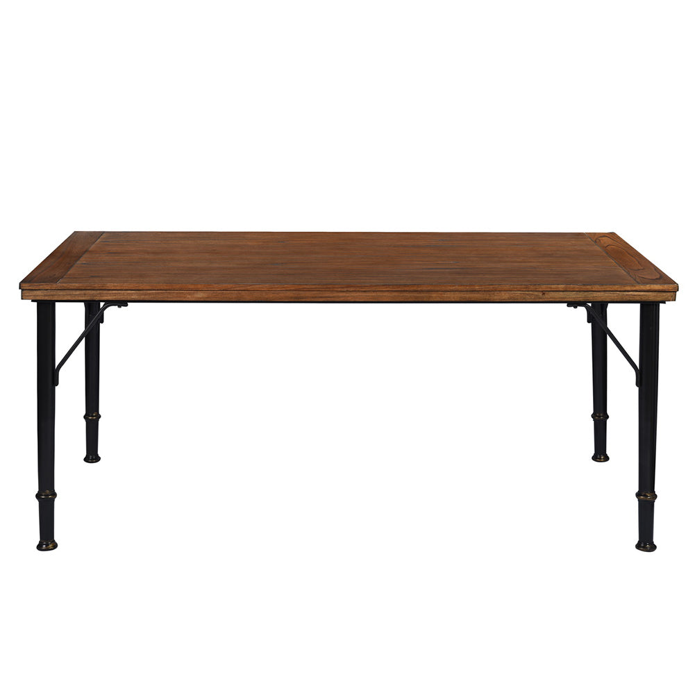 Rectangle Rustic Brown Wood Top with Metal Frame Dining Table