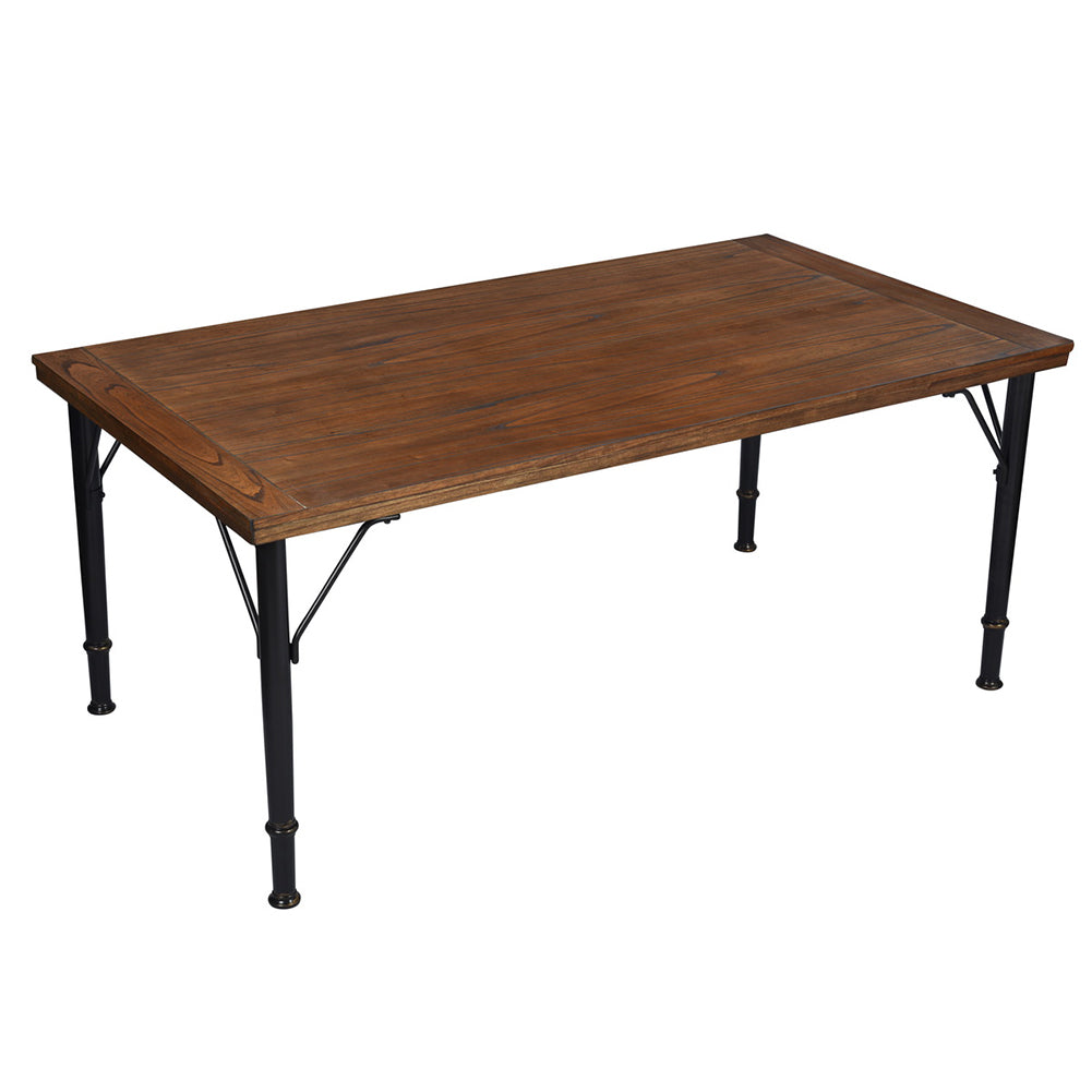 Rectangle Rustic Brown Wood Top with Metal Frame Dining Table