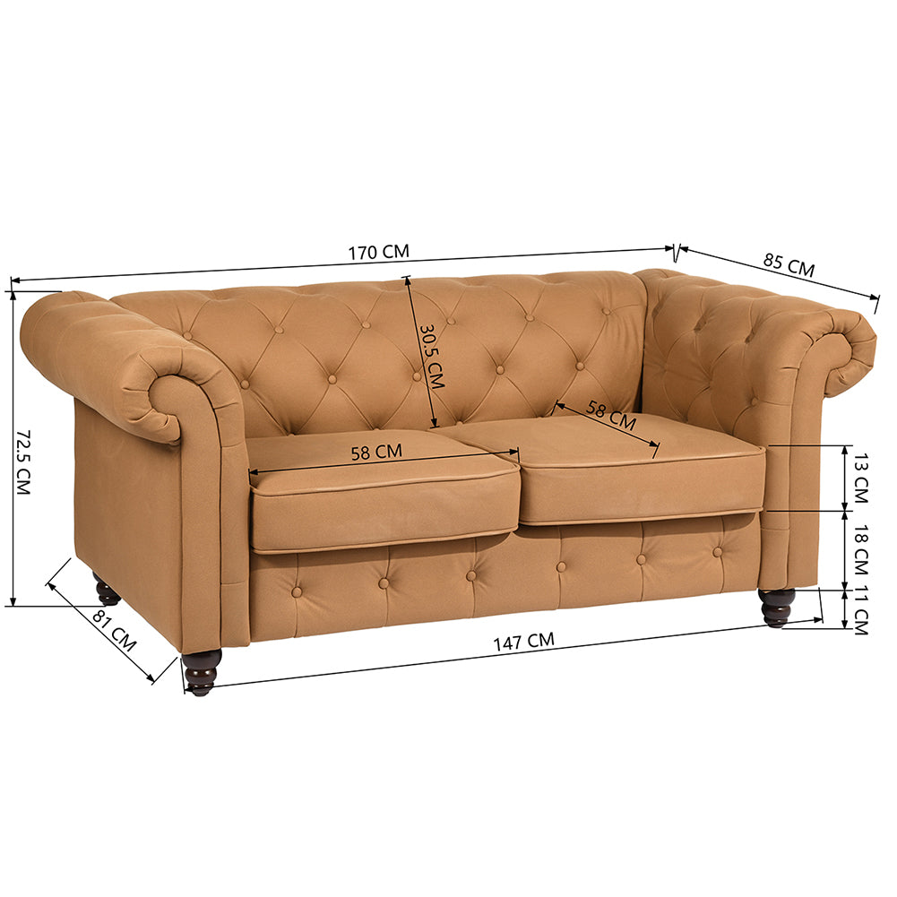 Tufted Upholstered Loveseats Arm Sofa, Camel