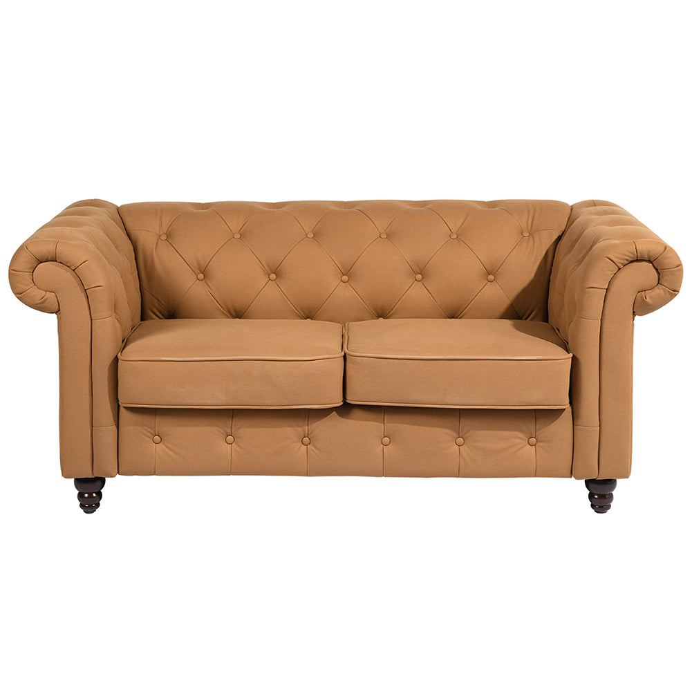 Tufted Upholstered Loveseats Arm Sofa, Camel