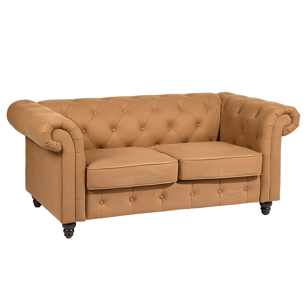 Tufted Upholstered Loveseats Arm Sofa, Camel