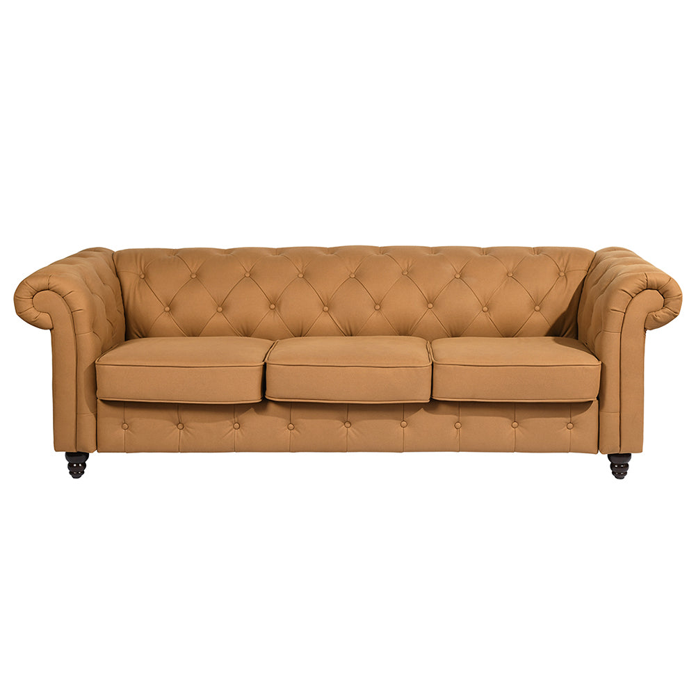 Tufted Upholstered Three-seater Arm Sofa, Camel