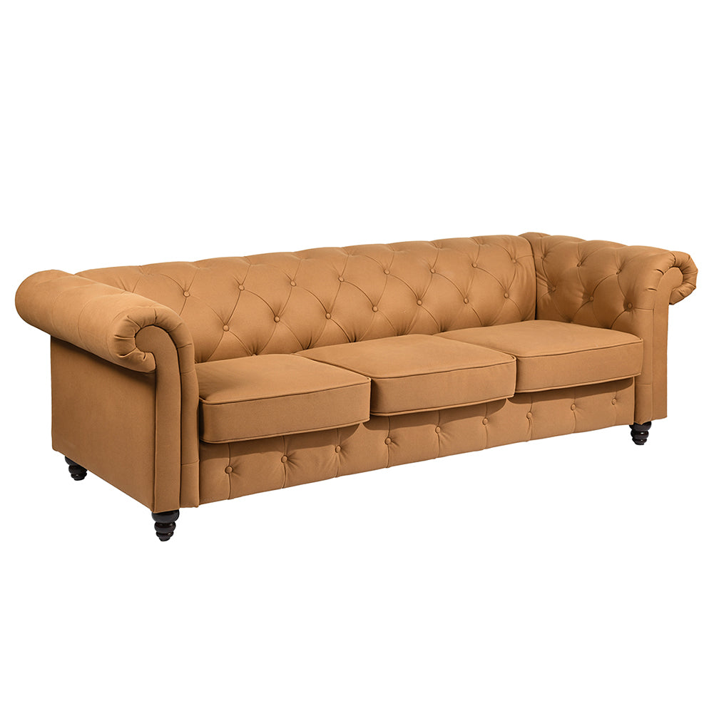 Tufted Upholstered Three-seater Arm Sofa, Camel