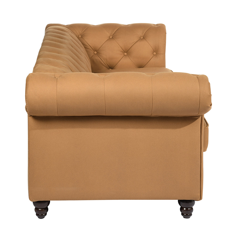 Tufted Upholstered Three-seater Arm Sofa, Camel