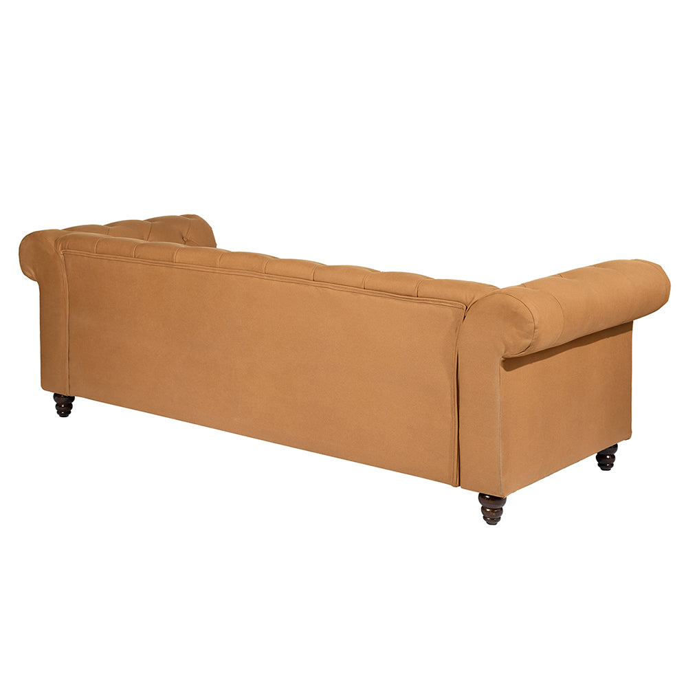 Tufted Upholstered Three-seater Arm Sofa, Camel