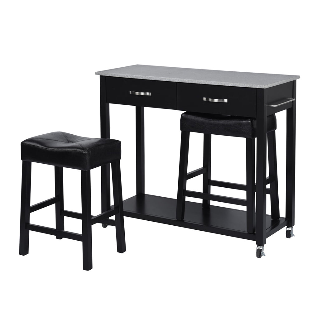 3-Piece Marble Top Kitchen Island Table&Stools Set