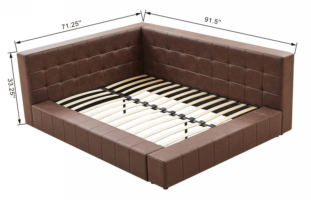 L-shaped Tufted Platform Daybed, Brown