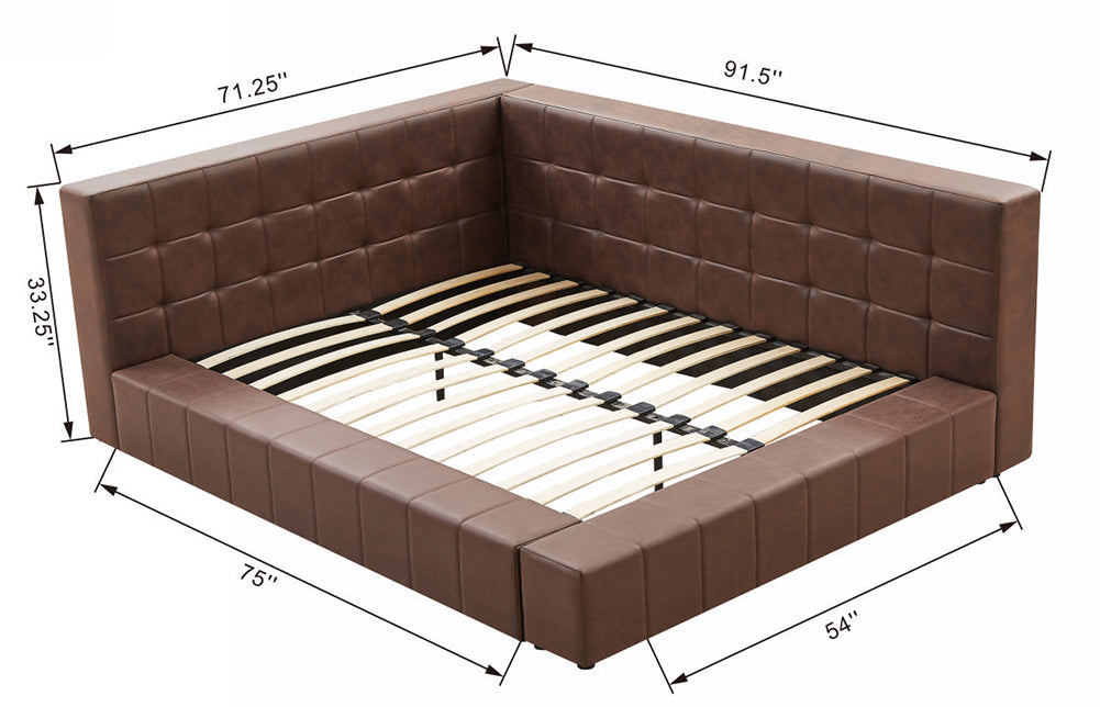 L-shaped Tufted Platform Daybed, Brown