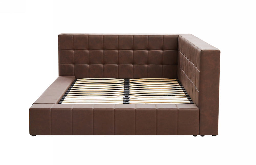 L-shaped Tufted Platform Daybed, Brown